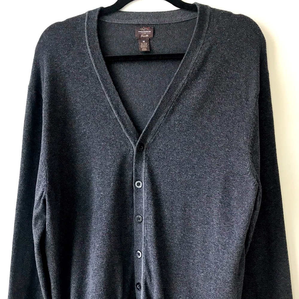 Greg Norman Men’s Cardigan Grey Long Sleeve V-Neck Sweater with Pockets, Medium
